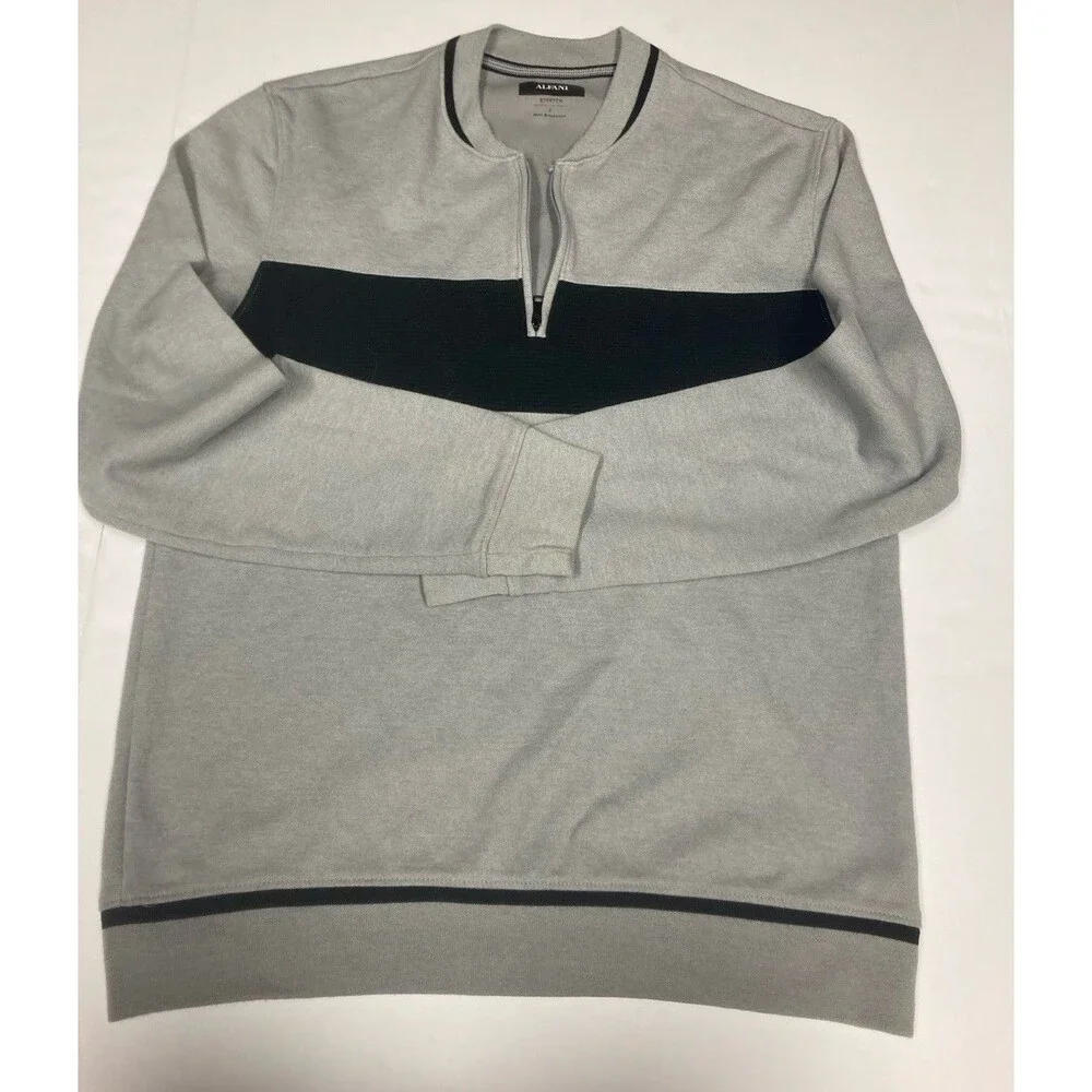 Alfani Men's Stretch Knit Colorblock 1/4 Zip Mock Neck Sweater Gray/Black S